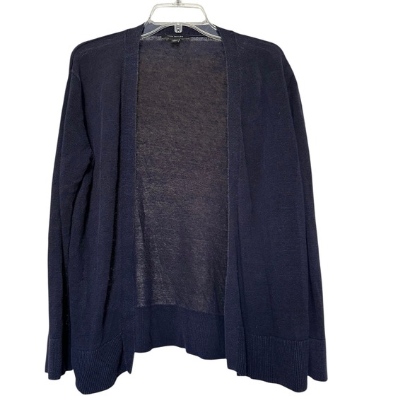 Ann Taylor Sweaters - Ann Taylor Navy Blue Linen Blend Lightweight Open Front Cardigan Sweater Sz L